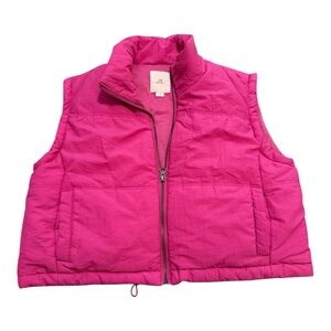 Thread & Supply Fuchsia Puffer Vest S Zip Front Quilted Pink Athleisure Layering
